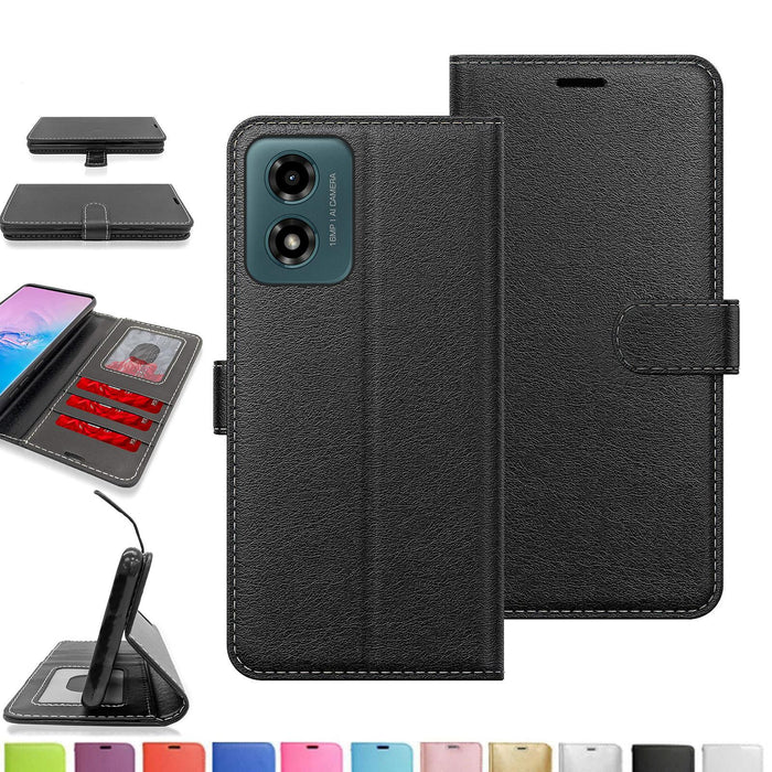 Motorola Moto G04/G24/E14 Case Cover Flip Folio Leather Wallet Credit Card Slot