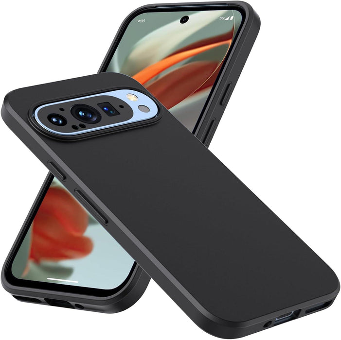 Google Pixel 9, 9 Pro Case Cover Liquid Soft Silicon Gel Matte Black