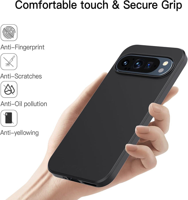 Google Pixel 9, 9 Pro Case Cover Liquid Soft Silicon Gel Matte Black