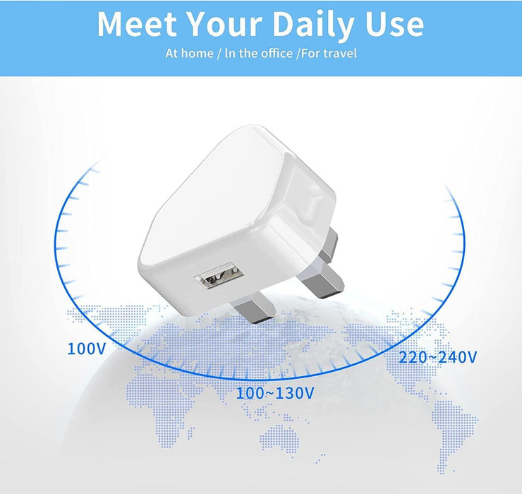 Mains Wall 3 Pin Plug Charger 5W USB Power Adapter