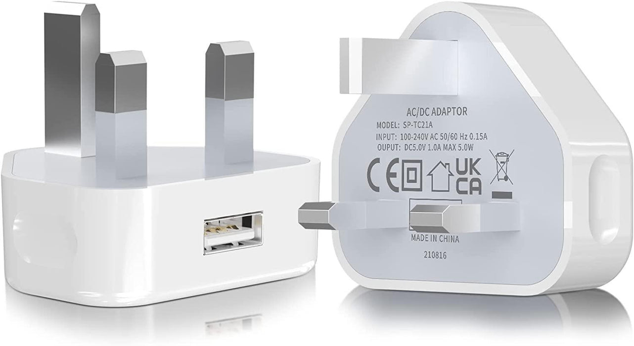 Mains Wall 3 Pin Plug Charger 5W USB Power Adapter