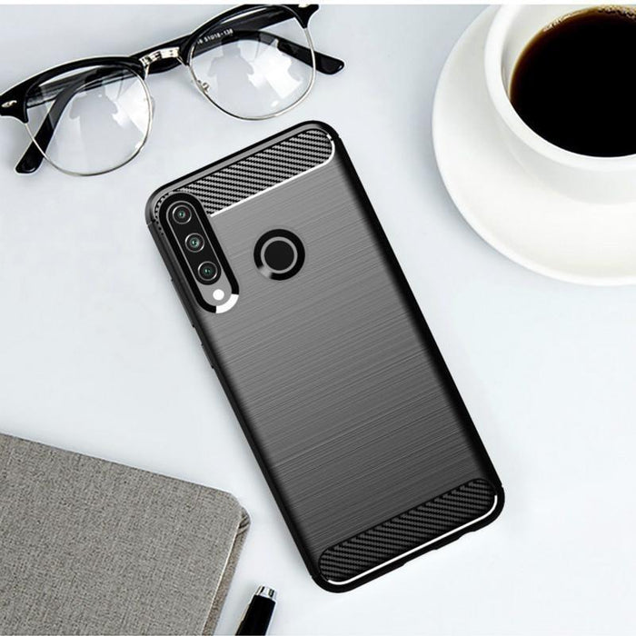 Shockproof Case Gel Skin Carbon Fibre /Brushed Metal Effect Huawei Y6P 2020