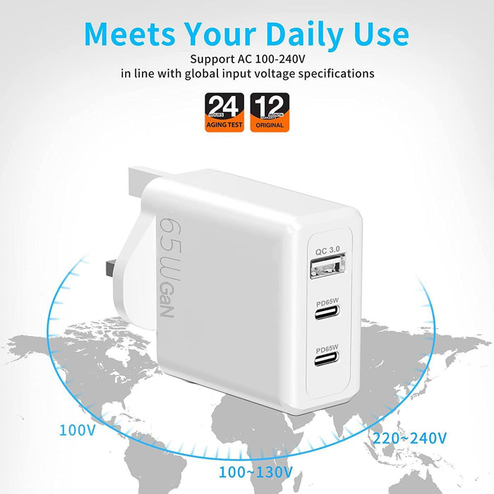 USB-C Plug Adaptor Charger UK Socket PD 65W For iPhone, Laptops, MacBook, iPad