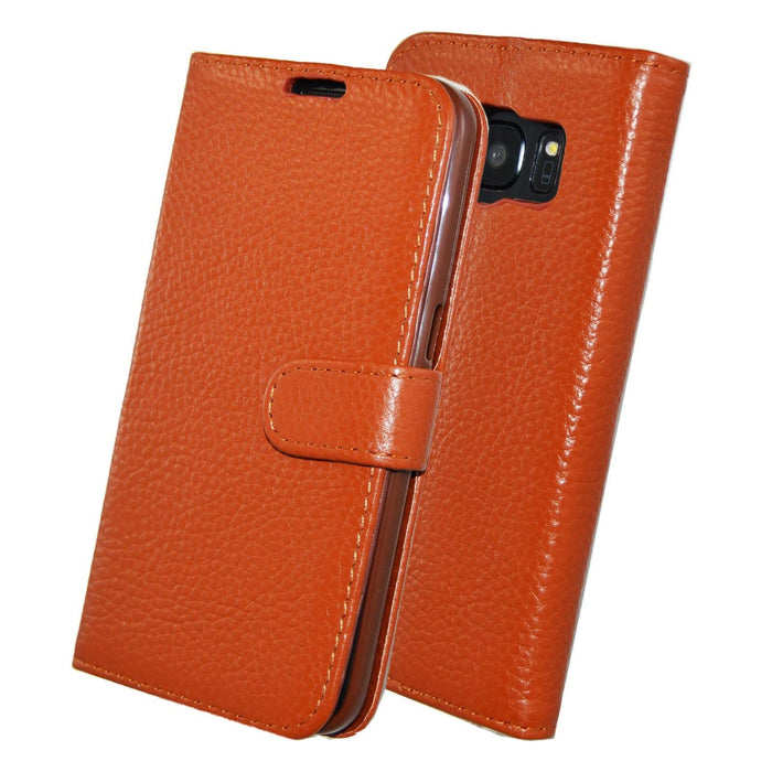Samsung Galaxy S7 Edge, Genuine Leather Flip Folio Book Wallet Case