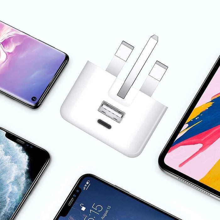 USB-C Fast Charging PD Mains Charger Plug 20W For iPhone Samsung Huawei Nokia Motorola Nintendo Universal Compatible