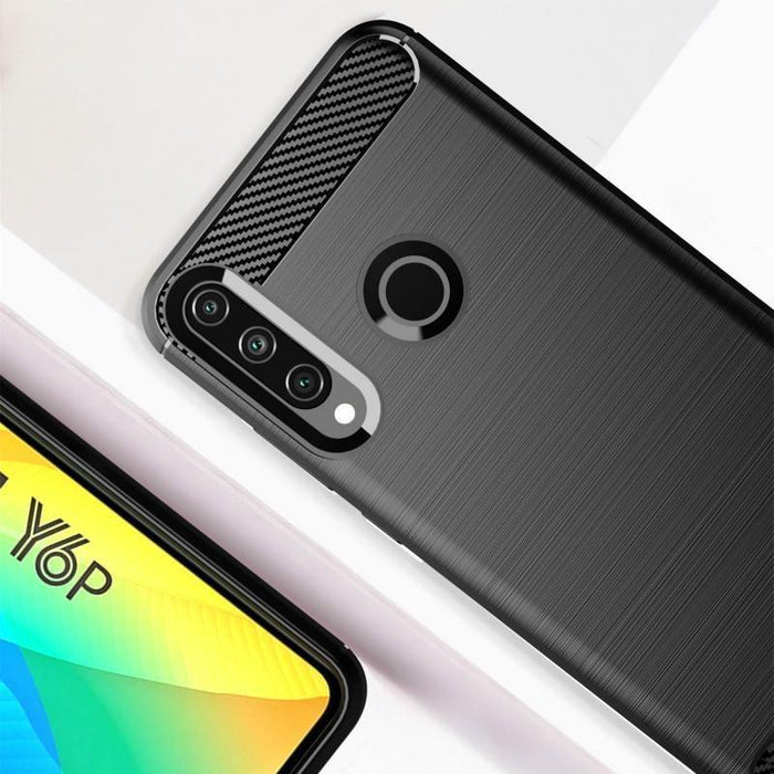 Shockproof Case Gel Skin Carbon Fibre /Brushed Metal Effect Huawei Y6P 2020