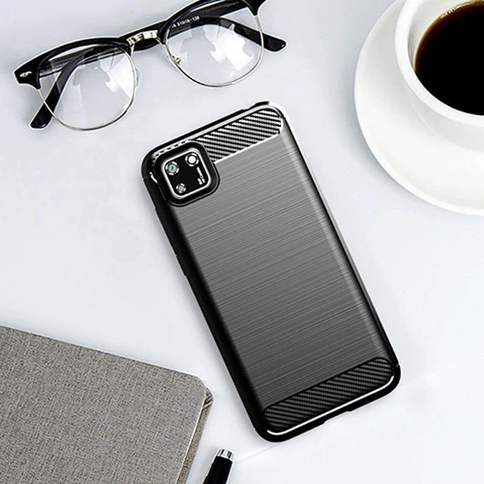 Shockproof Case Gel Skin Carbon Fibre /Brushed Metal Effect Huawei Y5P 2020