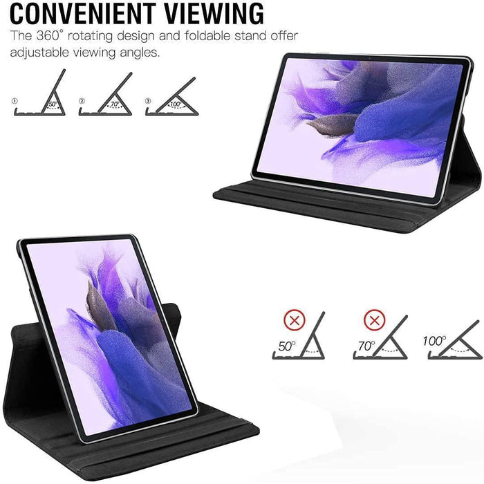 Samsung Galaxy Tab S7 FE 12.4" (2021) T730 T736, Tab S8+ 12.4" (2022) X800 X806, 360 Rotating Folio Case