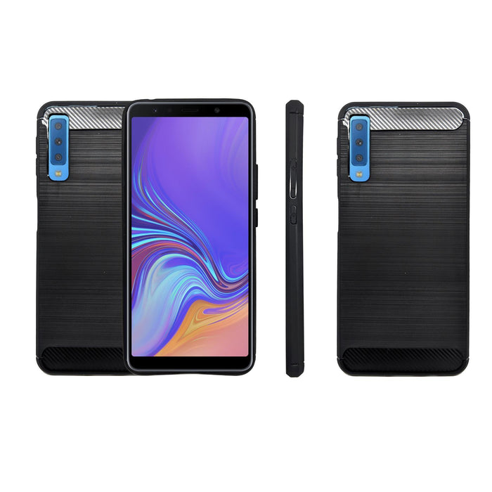 Shockproof Case Gel Skin Carbon Fibre /Brushed Metal Effect Samsung Galaxy A7 2018