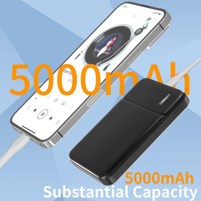 5000mAh Mini Power Bank – Ultra Slim Dual Port Portable Charger (USB-C & Micro Input)