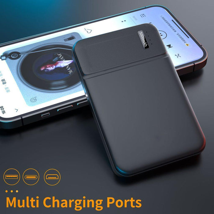 5000mAh Mini Power Bank – Ultra Slim Dual Port Portable Charger (USB-C & Micro Input)