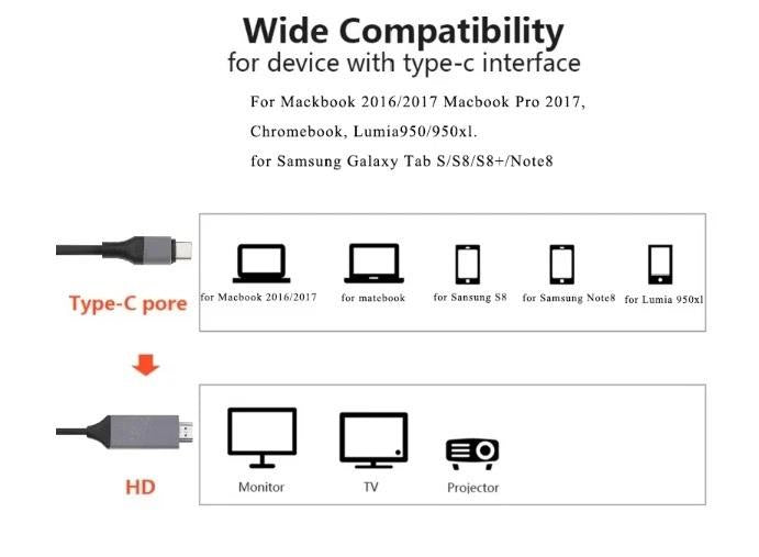 Diagram of wide compatibility for devices with type-C interface on a white background