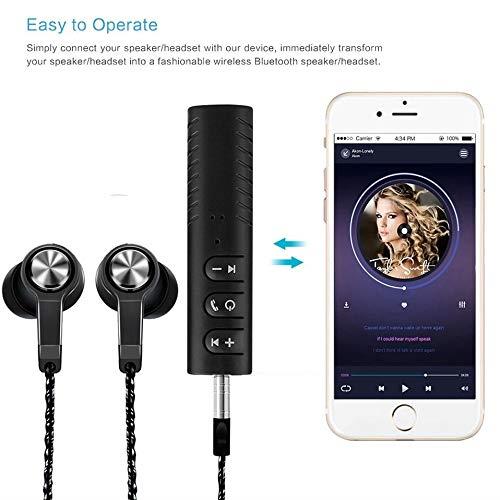 Bluetooth adapter with earbuds and smartphone displaying music app on a white background