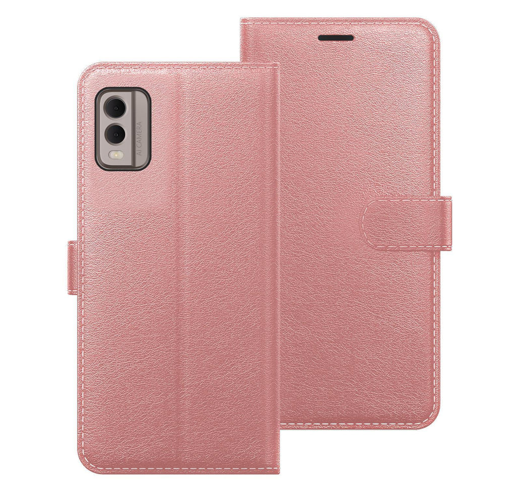 Custodia Portafoglio In Pelle PU Con Magnete Per Nokia C22 - Cover Libro Con Slot E Supporto, Rosa Rosso