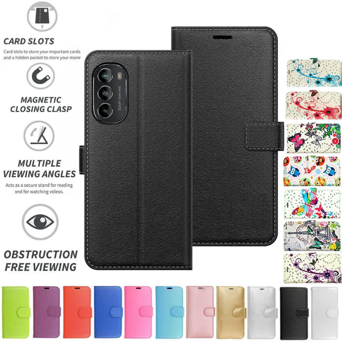 Motorola Moto G82|G52 Case Cover Flip Folio Leather Wallet Credit Card Slot