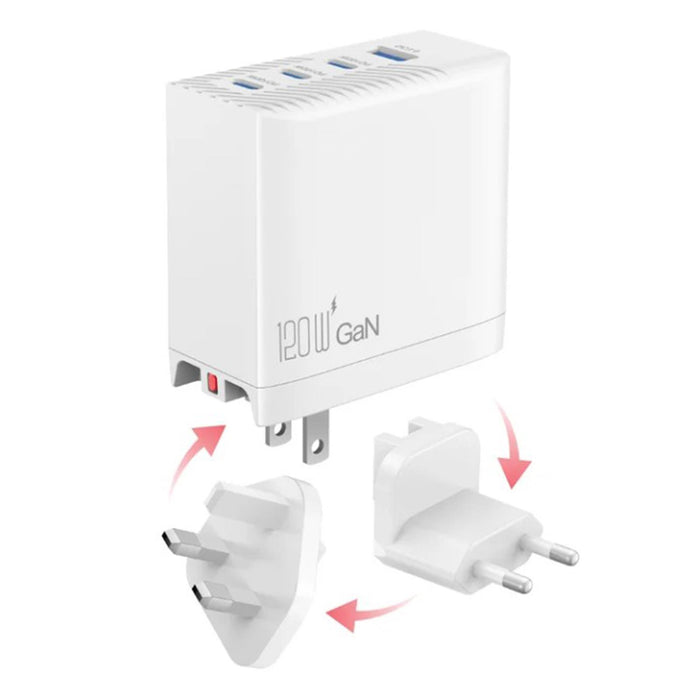 120W GaN Universal Travel Charger 4-Port USB-C PD QC 3.0 Adapter Plug