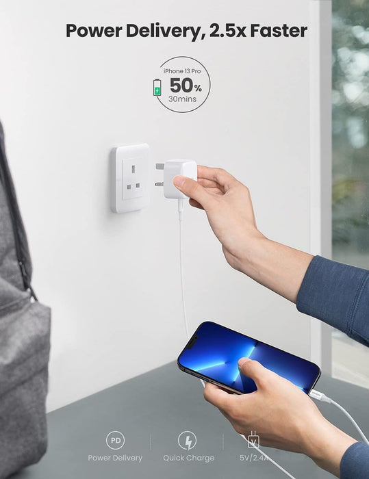 USB-C Fast Charging PD Mains Charger Plug 20W For iPhone Samsung Huawei Nokia Motorola Nintendo Universal Compatible