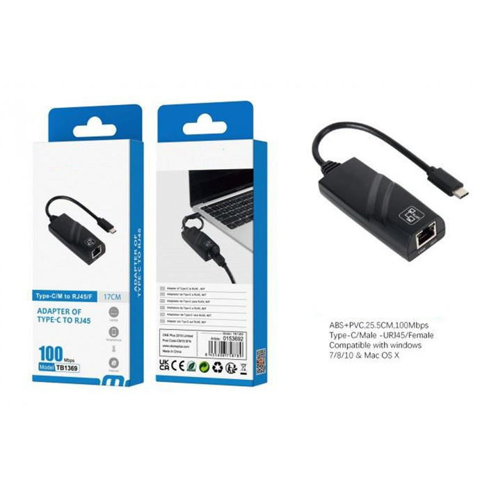 USB Type C to Ethernet Adapter RJ45 LAN Network Converter 100Mbps For MacBook PC