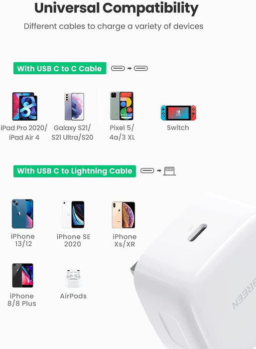 USB-C Fast Charging PD Mains Charger Plug 20W For iPhone Samsung Huawei Nokia Motorola Nintendo Universal Compatible