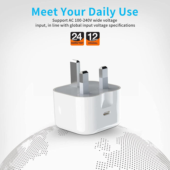 USB-C Fast Charging PD Mains Charger Plug 20W For iPhone Samsung Huawei Nokia Motorola Nintendo Universal Compatible