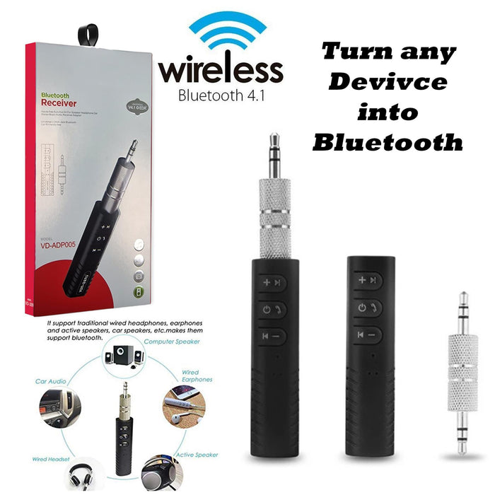 Bluetooth receiver with packaging and accessories on a white background
