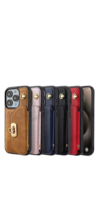 Apple iPhone 15 Pro Case Leather Cover with Ring Business Shockproof