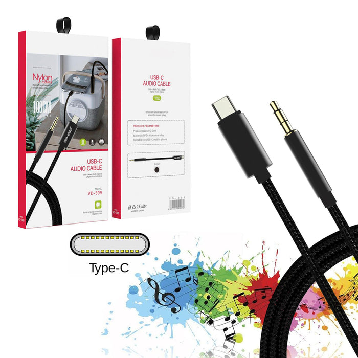 Aux Cable USB-C to 3.5mm Car Audio 1M braided Black