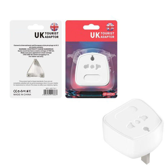 UK Tourist Travel Adaptor Plug Convert EU US European 2 Pin to 3 Pin UK Socket