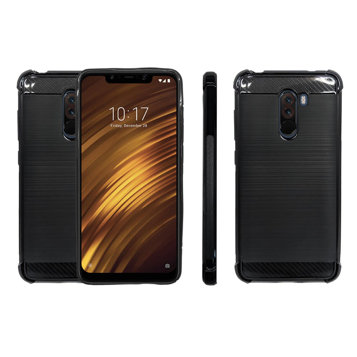 Shockproof Case Gel Skin Carbon Fibre /Brushed Metal Effect Xiaomi Pocophone F1