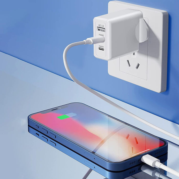 USB-C Plug Adaptor Charger UK Socket PD 65W For iPhone, Laptops, MacBook, iPad