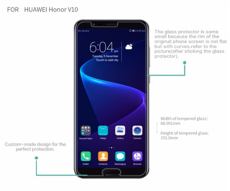 Honor V10. 2.5D Tempered Glass Screen Protector