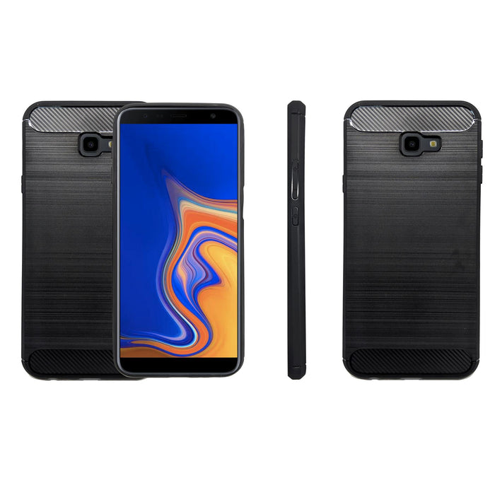 OUT Shockproof Case Gel Skin Carbon Fibre /Brushed Metal Effect Samsung Galaxy J4+