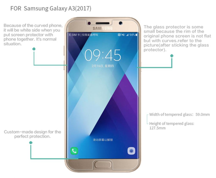 Samsung A3 (2017) A320  2.5D Tempered Glass Screen Protector